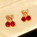 Women's Sweet Charm Crystal Cherry Bowknot Stud Earrings Rhinestone Earrings FT