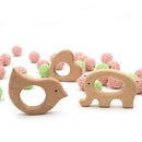 2pcs Handmade Natural Wood Baby Teether Wooden Animal Elephant Bird Shape