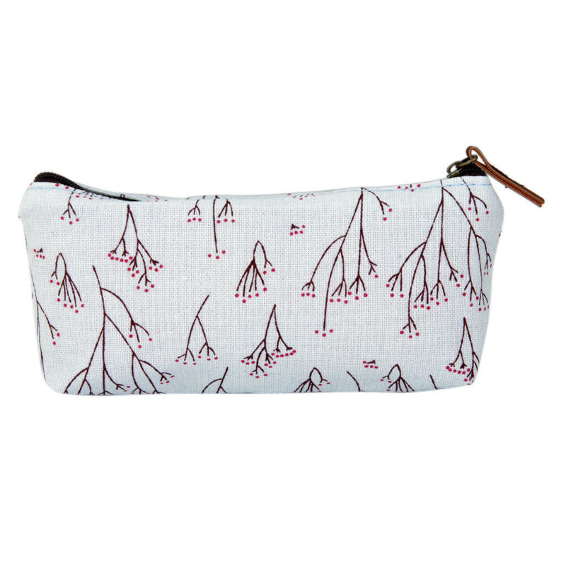 Flower Canvas Pencil Pen Case Cosmetic Makeup Bag Storage Pouch Purse Blue