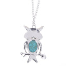 Fashion Blue Jewelery Rhinestone Studded Owl Pattern Long Pendant Sweater N A