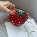 Cute Strawberry Heart Shape Pu Studs Fashion Lady Chain Wallet Clutch Bag S