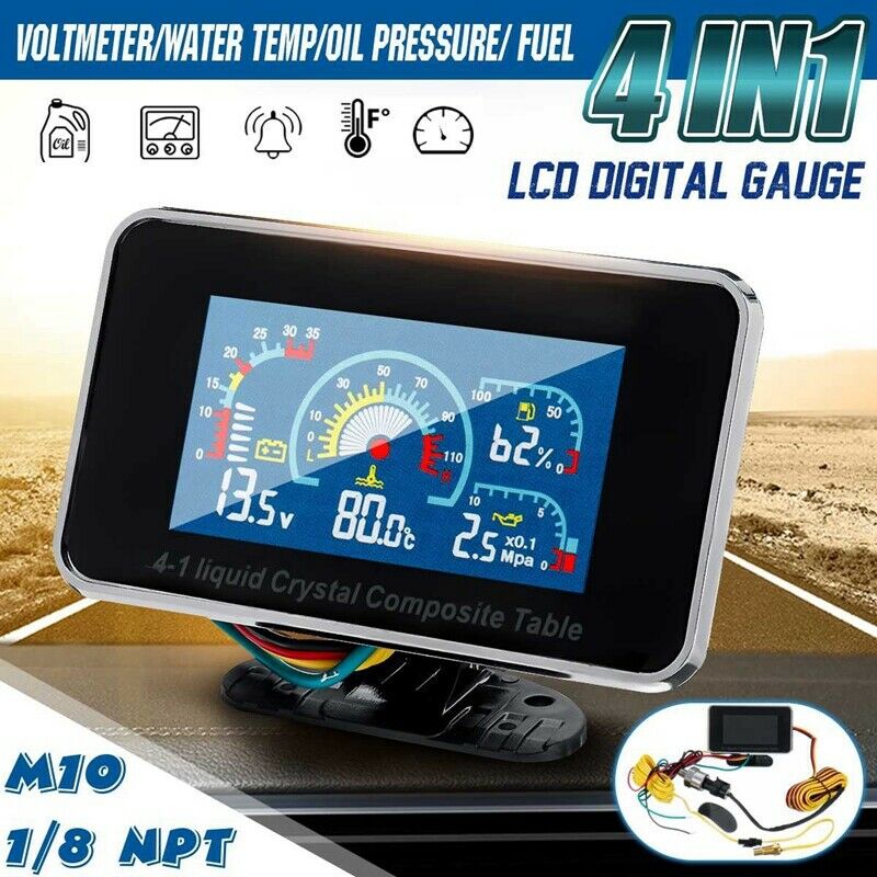 12V/24V 4 in 1 LCD Car Digital ALARM Gauge Pressure Voltmeter Volt Water Te X9L1