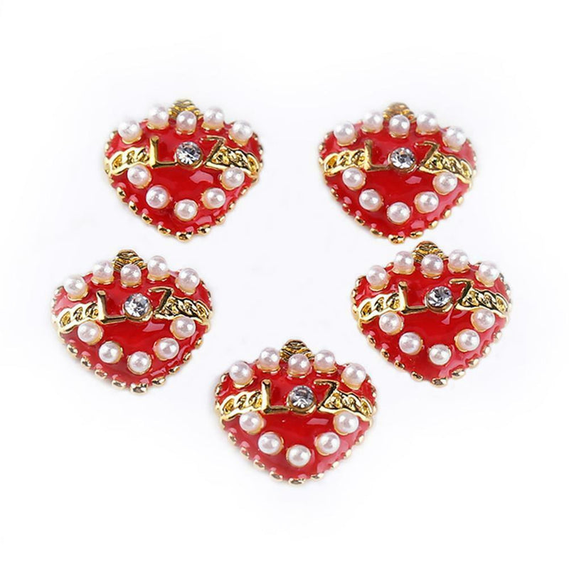 5pcs Romantic Rhinestones Love Heart Nail Art Charms DIY Valentine Manicure