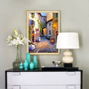 Alley Scenery Pattern Round Diamonds Canvas Canvas Living Room Kitchen Wall