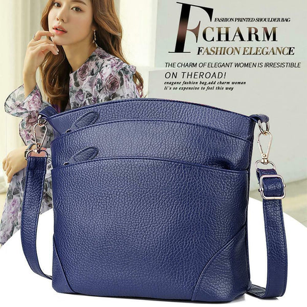 Solid Color Shoulder Messenger Handbags Women Leather Crossbody Bags (Blue)