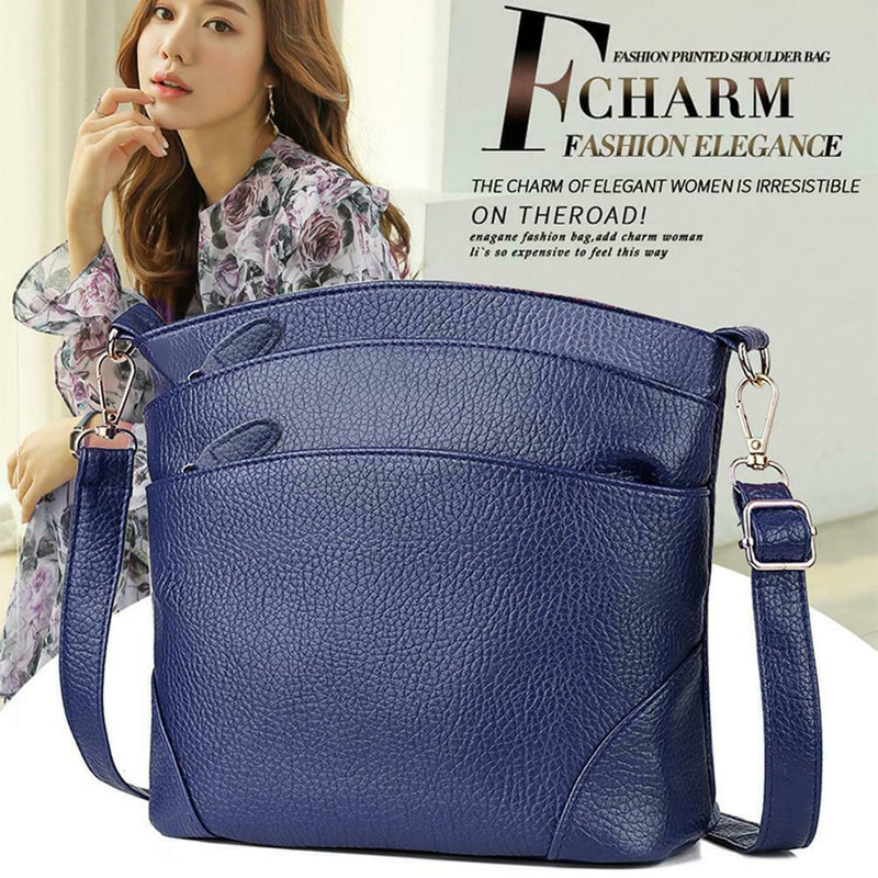 Solid Color Shoulder Messenger Handbags Women Leather Crossbody Bags (Blue)
