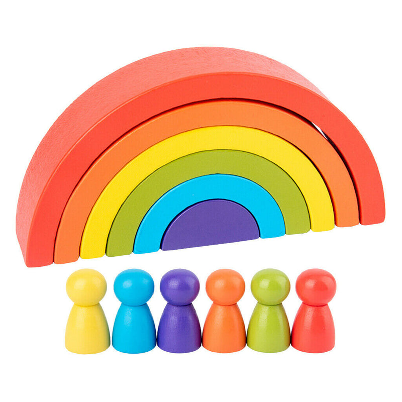 12Pcs Wooden Rainbow Stacking Blocks Fun Building Nesting Toys for Kids Boys