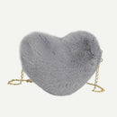 Heart Shaped Messenger Bag Women Girl Plush Shoulder Handbag (Dark Grey)