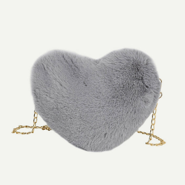 Heart Shaped Messenger Bag Women Girl Plush Shoulder Handbag (Dark Grey)