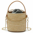 Women Straw Handbag Tote Summer Holiday Woven Bucket Bag Leisure Chain Shou H9W7
