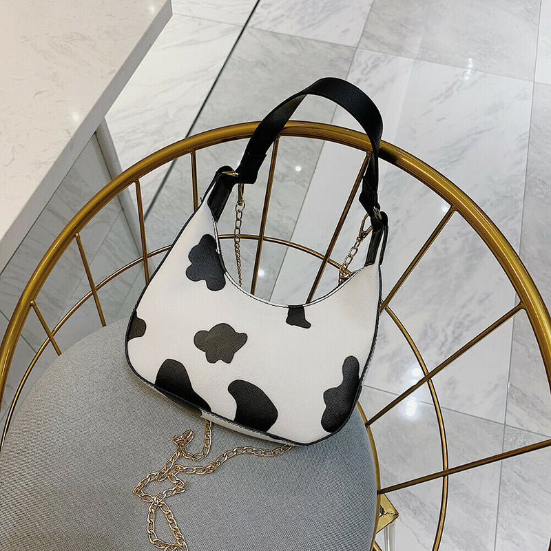 Fashion Cow Dots Shoulder Bag Women Leather Chain Hobos Totes Handbag (L)