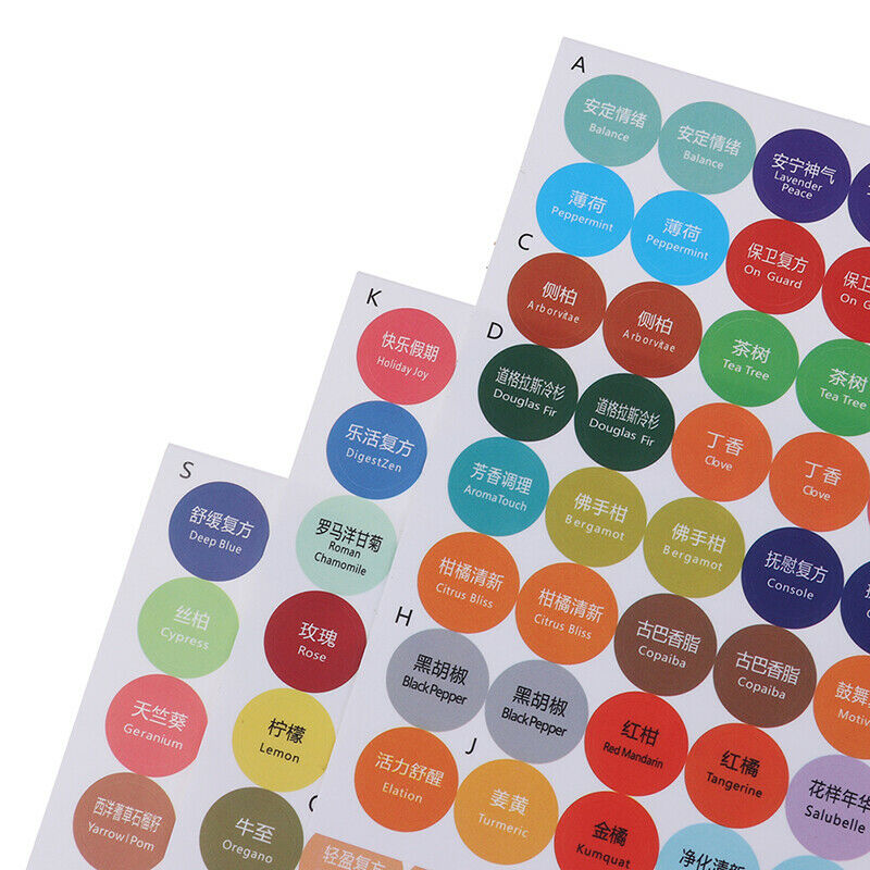 Colorful Paper Stickers Labels for Glass Essential Oil Bottles Cap Lid Label Gw