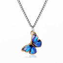 Color Butterfly Necklace Women Pendant Clavicle Chain Lovers Jewelry (Blue) A