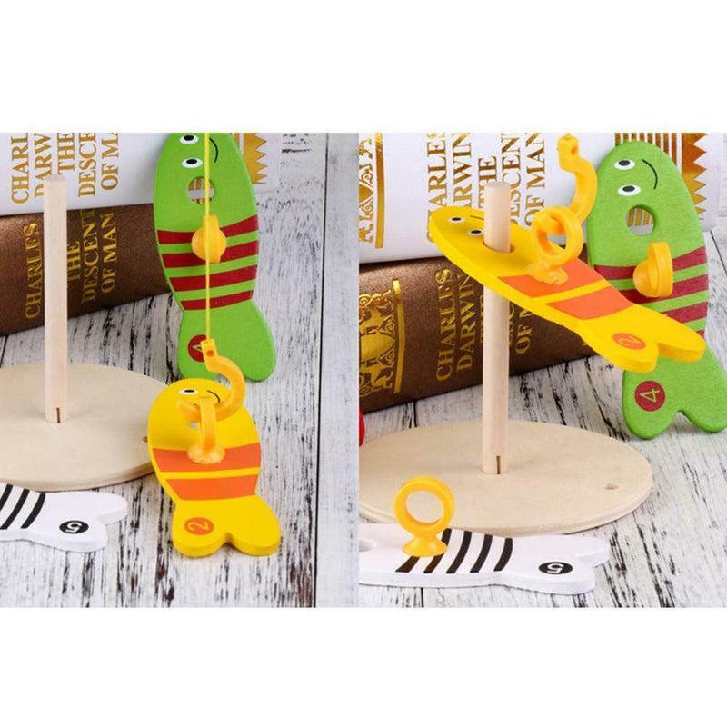 Colorful Wooden Fishing Digital Game Baby Kids Column Blocks Cartoon Toys
