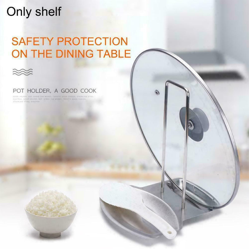 1* Stainless Steel Pot Cover Rack Stand Pan Lid Spoon Cookware Holder R4Q0