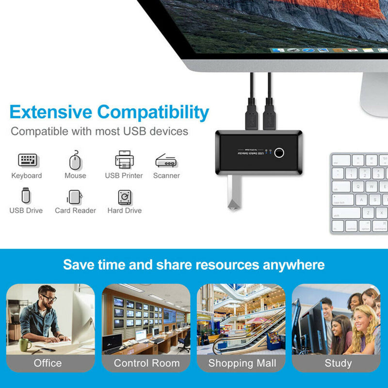 2x4 USB 2.0 Switcher 2 PCs Sharing 4 USB Devices for Keyboard Mouse Printer