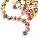 100pcs Colorful Multi-pattern Wooden Button 2 Holes Sewing Scrapbook Craft DIY