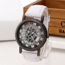Fashion Business Skeleton Watch Men Engraving Hollow Quartz Wristwatch Leat