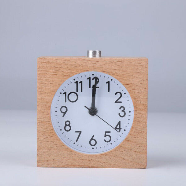 Alarm Clock Square 100% Wood No Ticking Snooze Backlight Digital Clock Tabl I4Z3