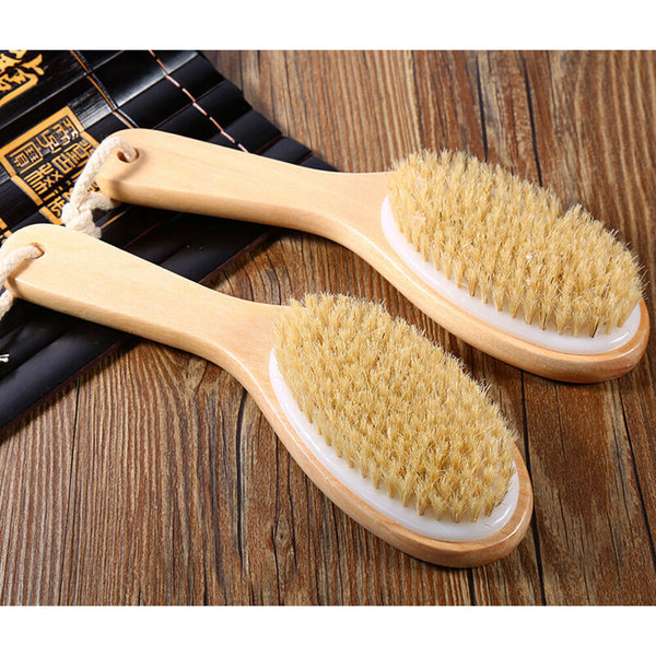 Body Natural Bristle Dry Skin Exfoliation Brush Massager Bath Shower-Scrubber FT