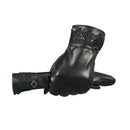 Winter Warm PU Leather Lace Gloves Women Cycling Bike Touch Screen Glove
