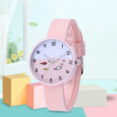 Candy Color Quartz Watch Women Men Fish Print Round Dial Wristwatch (Pink) A