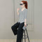 Fashion V-neck Striped Women Long Sleeves Blouse Cross Irregular Tops (XL)