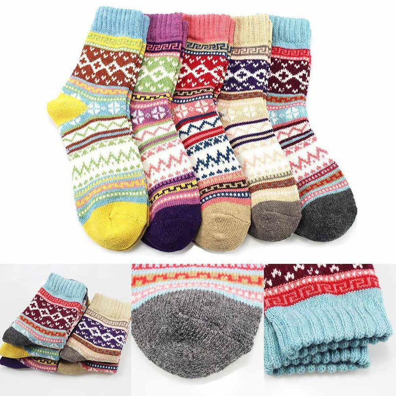 1 Pair Womens Thicken Warm Socks Boho Winter Mid High Retro Socks Random Color