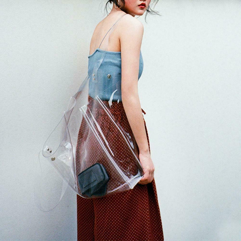 Women PVC Transparent Totes Handbags Clear Shoulder Shopping Beach Bags Tote