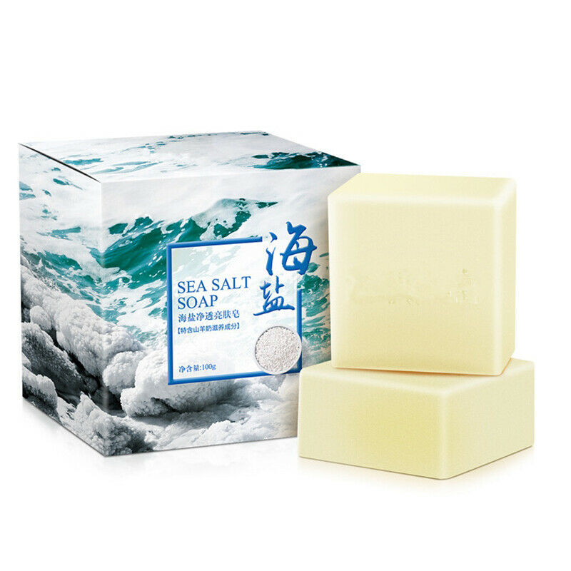 100G Sea Salt Soap Cleaner Removal Pimple Pores Acne Treatment Goat Milk Mo C4N4