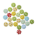 Gingham Painted Wooden Buttons In Mixed Colours (15mm X 25pcs Pack) Perfect