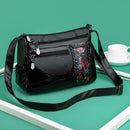 Women Floral Printed Shoulder Bags Multi Pocket Leather Crossbody Handbags