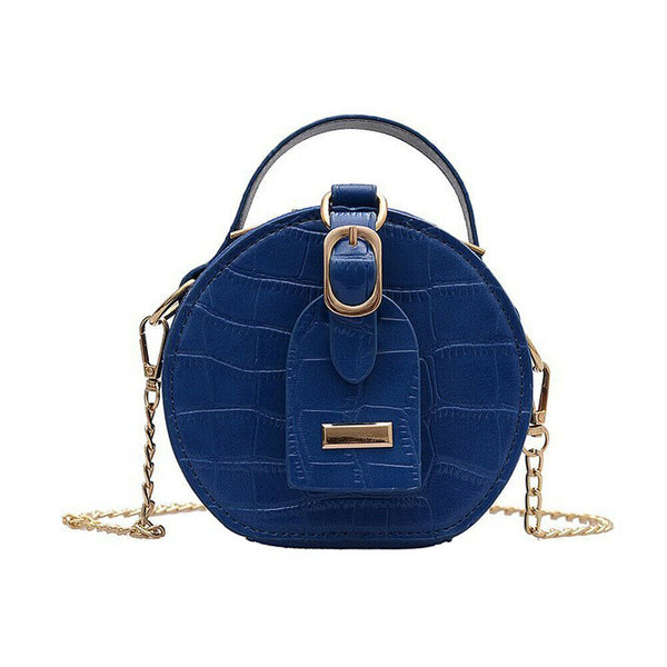 Mini Round Tote Shoulder Bag Women Leather Chain Messenger Purse (3 Blue) A#S