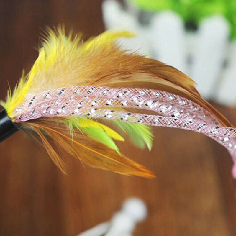 5pcs Funny Elastic Plastic Long Pole Colorful Flower Sticks Feather Tease A