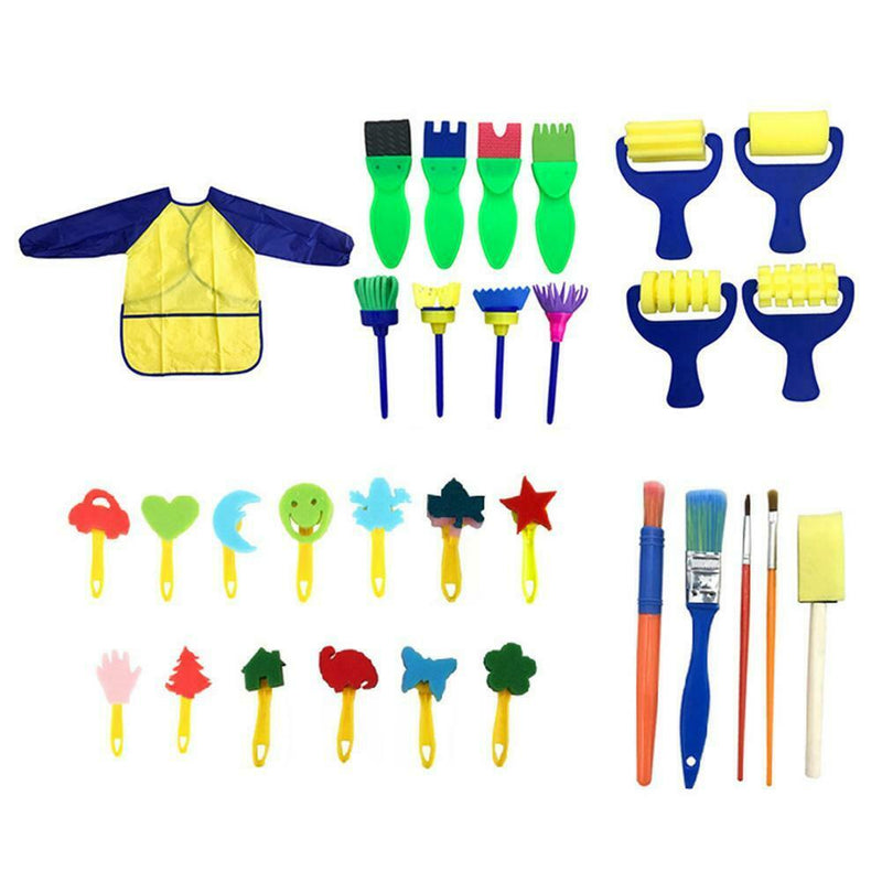 31pcs Painting Kits Sponge Paint Brushes Apron for DIY Early Learning