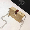 Summer Beach Handbags Women Messenger Bags Square Straw Hand Woven Ladies C