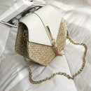 Hex-shape Straw+PU Shoulder Handbags Beach Women Top-handle Bags (White) SN9F