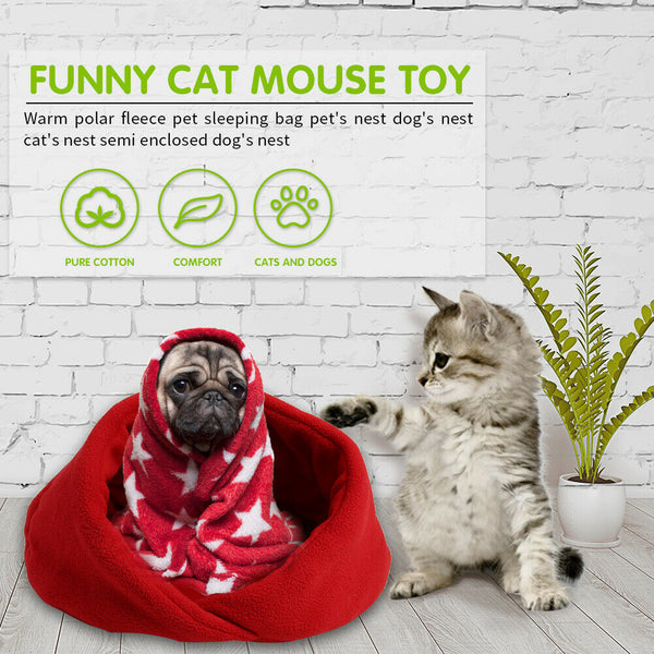 Warm Fleece Pet Sleeping Bag Nest Soft Kennel Cats Dog Bed House (Red XS) A#S