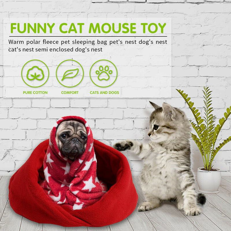 Warm Fleece Pet Sleeping Bag Nest Soft Kennel Cats Dog Bed House (Red XS) A