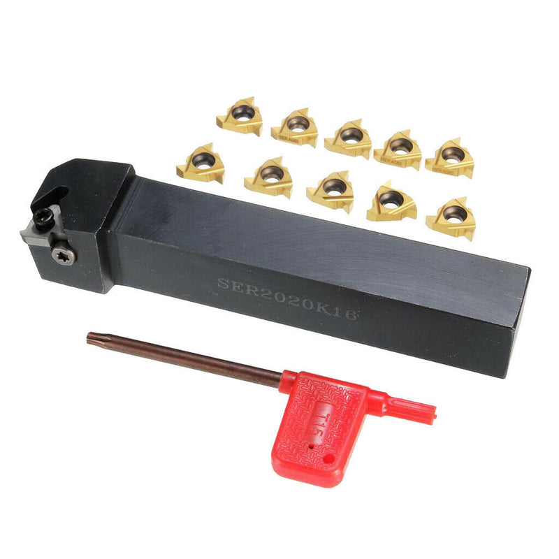 Metal SER2020K16 Lathe Turning Holder + 10x 16ER AG60 Inserts With Wrench