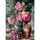5D DIY Diamond Painting Pink Flowers Cat Cross Stitch Embroidery Rhinestone