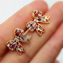 Charming Girl's Colorful Crystal Rhinestone Golden Bowknot Charm Stud EarringsTO