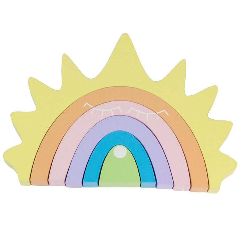6 Colors Wooden Stacking Stacker Blocks Rainbow Shape Kid's Gift