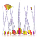 10pcs Spiral Pattern Colorful Makeup Brush Set Foundation Blusher Face Powd