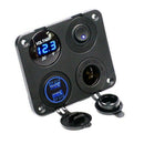 4 Function Panel Dual USB Charger Green LED Volt 12V Power Outlet ON-OFF Sw B7G7