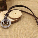 Fashion Mens Retro Leather Cord Necklace Double Circle Ring Pendant Jewelry Gift