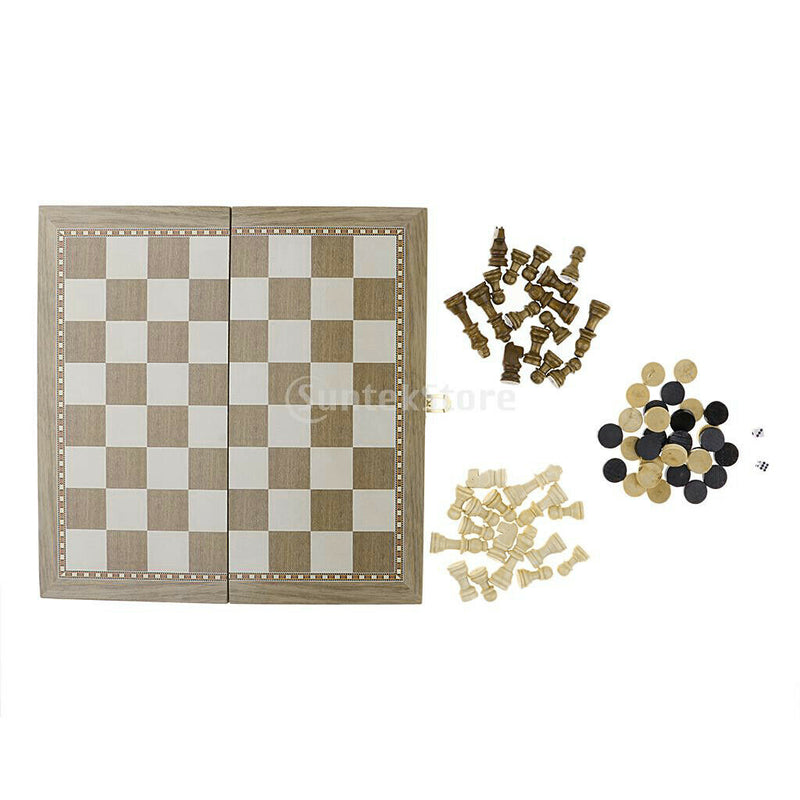 Portable Travel Games Chess & Checkers & Backgammon 3 in 1 Set Without Magnetic