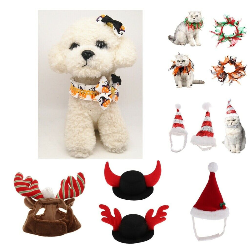 Christmas Pet Cat Dog Santa Hat Xmas Pet Puppy Dogs Headwear Costumes Photo Prop