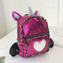 Sequins Heart Print Backpacks Girls School Women Shoulder Bags (Rose Red)