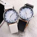 Waterproof Quartz Watch Women Rhinestone Flower Print Wristwatch (Black) A